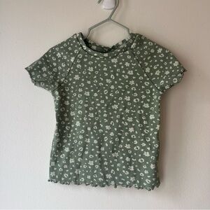 🌼 5/$20 Joe Fresh Size 3 Toddler Green Ribbed Floral T-Shirt Cottagecore Kids
